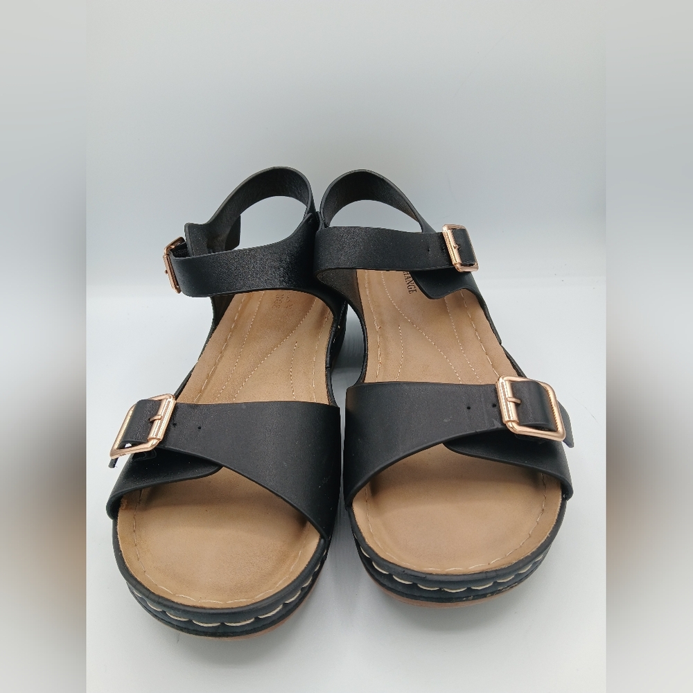 American Exchange Black Wedge Heel Sandals, Size 11M